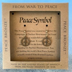 Dainty Bronze Peace Symbol Dangling Pierced Earrings